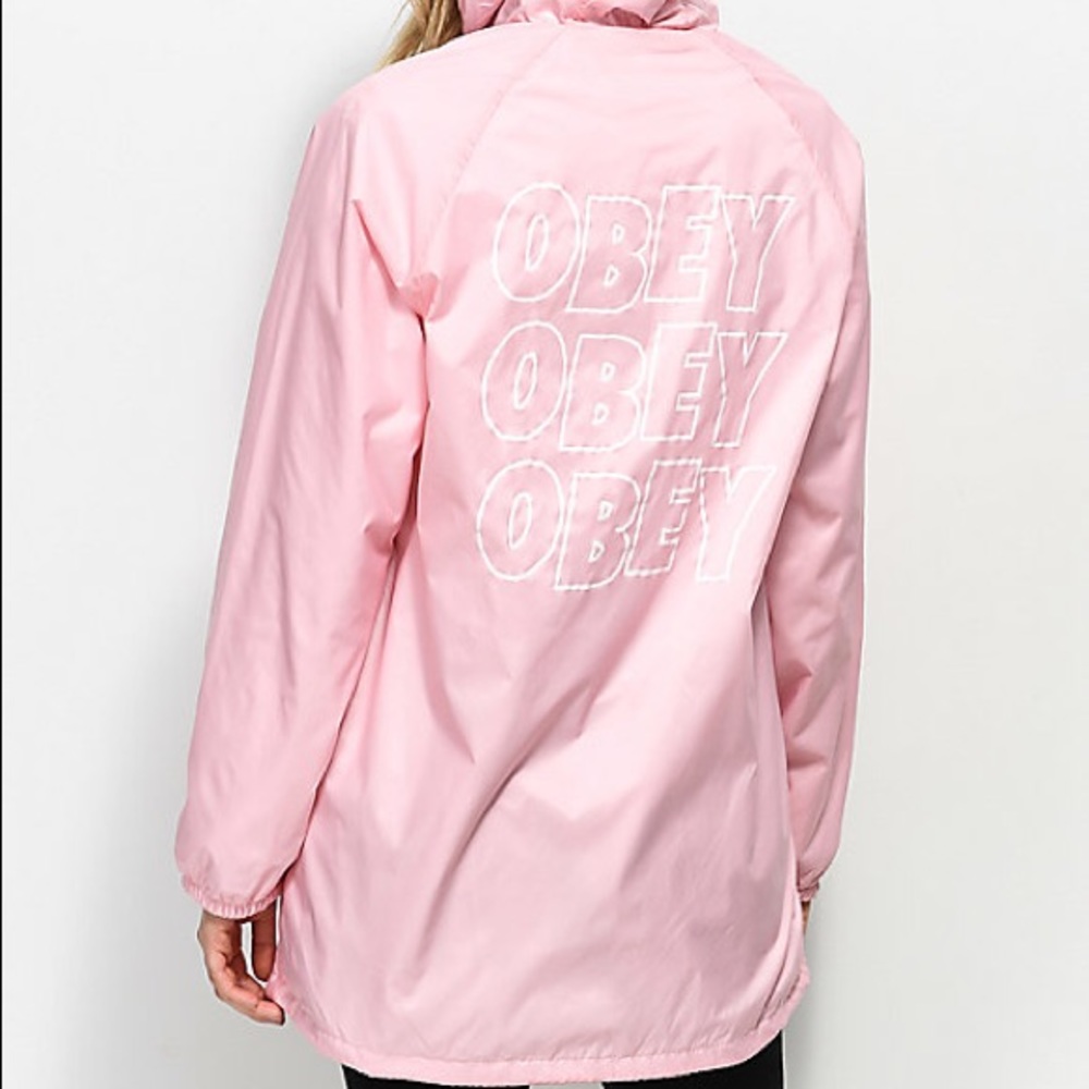 Pink Obey Windbreaker Trenchcoat